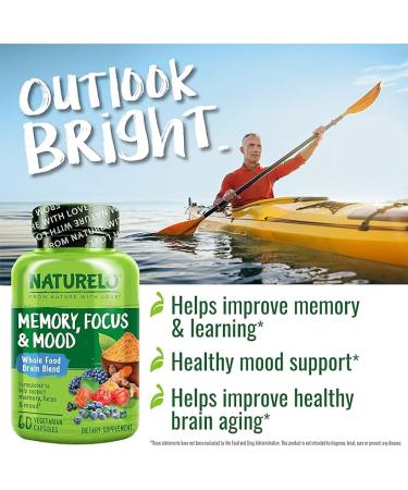 NATURELO Whole Food Brain Blend Supplement Helps Support Memory Focus and Mood - 60 Vegetarian Capsules - Buy Online on GoSupps.com