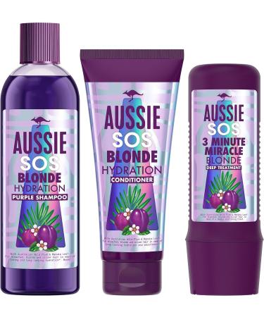 Aussie Blonde Gift Bag Purple Shampoo Set - Hair Care Gift Set for Blonde/Silver Hair - Includes Shampoo, Conditioner, 3 Minute Miracle Hair Mask - 225ml/200ml/290ml - Buy Online on GoSupps.com