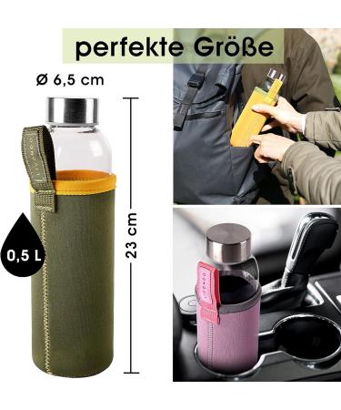 LIVONDO 0.5L Glass Drinking Bottle with Stainless Steel Cap & Neoprene Cover - Dishwasher Safe | Love - Piruette - Buy Online on GoSupps.com