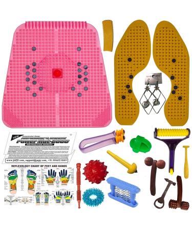 Japjy Acupressmatte Pink Family Kit with magnets pyramids sujok ring thumb massager ball stripes tongue cleaner finger energy wooden rolls palm exercise jimmy opener earring -PK4