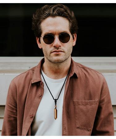 YATOJUZI Tiger Eye Healing Crystal Necklace - Hexagonal Pointed Pendant, Adjustable Rope - Natural Gemstone Reiki Quartz Jewelry for Women and Men - Buy Online on GoSupps.com