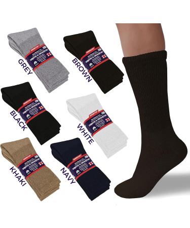 Diabetic Crew Socks 13-15 Brown 12 Pairs - Doctor Approved Non-Binding Diamond Star Diabetic Socks for Men and Women - Buy Online on GoSupps.com