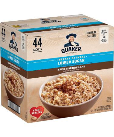 Quaker Instant Oatmeal Lower, Maple & Brown Sugar, 1.19 Oz, Pack of 44 Maple & Brown Sugar - 50% Less Sugar