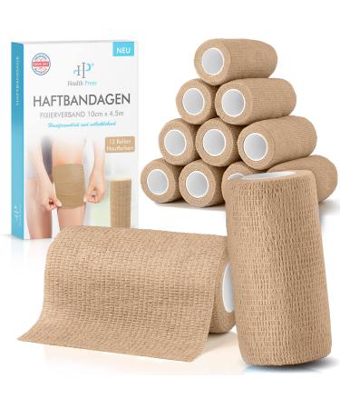 Self -adhesive bandage - 12 bandages roles (10cm x 4.5m) - Original Health Press Plaster Rolle Association - Elastic bandage - adhesive bandage Self -adhesive skin colored skin colors 10cm x 4.5m (12 rolls)