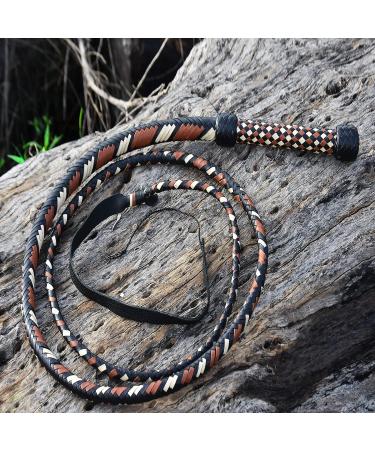 Premium 16 Plaits Real Cowhide Leather Indiana Jones Whip | 4ft-16ft Long | Equestrian Bull Whip with Crackers - Beige/Black/Tan - Buy Online on GoSupps.com
