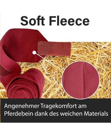 Fleece Horse Bandages with Velcro Fastener - 4 Set in Bordeaux with Storage Bag | Ideal for Pony Care - Buy Online on GoSupps.com