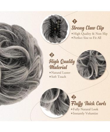 BARSDAR Claw Clip Messy Bun Hairpiece - Grey Mix White Synthetic Hair Scrunchie for Women - Buy Online on GoSupps.com