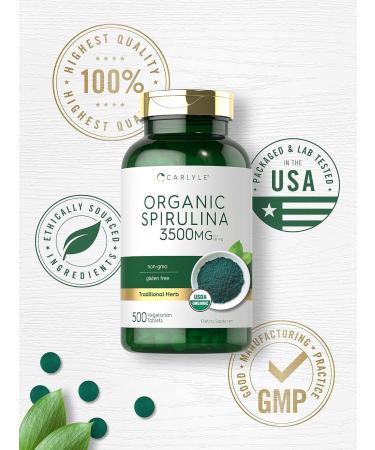 Carlyle Organic Spirulina Tablets 3500mg | 500 Count | Non-GMO & Gluten Free Supplement - Buy Online on GoSupps.com