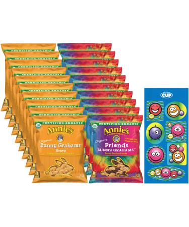 Annie's Organic Baked Graham Snacks Variety, Friends Bunny Grahams and Honey Bunny Grahams (Pack of 20) with By The Cup Stickers Bunny Friends & Honey Grahams 21 Piece Set