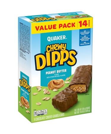 Quaker Chewy Dipps Chocolatey Covered Granola Bars, Peanut Butter, 14 Bars Peanut Butter 14 Count (Pack of 1)