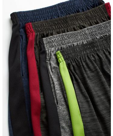 Pro Athlete Boys' Athletic Shorts - 4 Pack Basketball Shorts (10-12) - Black/Red/Lime/Blue - Buy Online on GoSupps.com