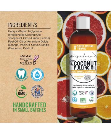 Coconut Oil Pulling Mouthwash - 100% Pure Non-GMO Ayurvedic Teeth & Gum Care with Refreshing Lemon Orange & Grapefruit Essential Oils - Buy Online on GoSupps.com