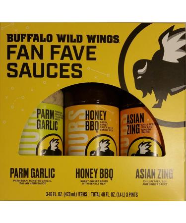 Buffalo Wild Wings Fan Fave Sauces - Parmesan Garlic, Honey BBQ, Asian Zing (3-16 oz Bottles Total) 16 Fl Oz (Pack of 3)
