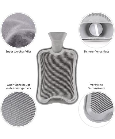 Blum Valley 1.5L Baby Heat Bottle - Soft Fleece Washable Natural Rubber - Cozy Gray Hot Water Bottle for Children - Buy Online on GoSupps.com