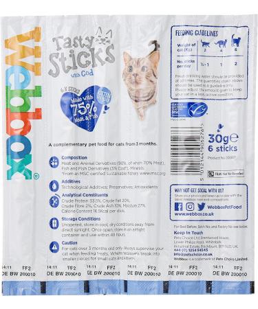 Webbox Cats Delight Tasty Sticks with Cod 6 x 30g Tasty Sticks with Cod 180 g (Pack of 1) - Buy Online on GoSupps.com