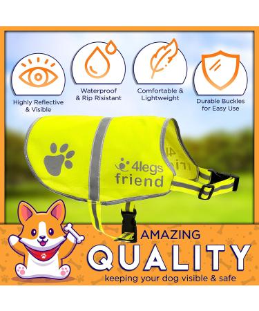 Yellow Dog Safety Reflective Lightweight Vest with Leash Hole - High Visibility for All Sizes | Snap Lock Buckle Ideal for Day & Night Outdoor Activities Keep Your Dog Safe! - Buy Online on GoSupps.com