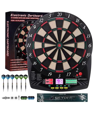 Electronic Dart Board, Soft Tip Dartboard Set with 6 Darts 50 Soft Tips, LCD Display, Power Adapter, Throw Line