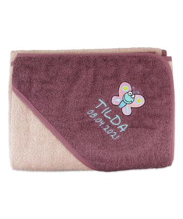 Wolimbo hooded towel personalized with name and motif - Peach-Mauve - 80x80 cm - for babies and children 80x80cm Peach-mauve