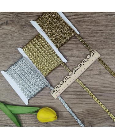 Gimp Braid Trim 9 Yards - 8mm/0.31in 3 Rolls Gold Silver Metal Fabric Trim for Sewing Garments, Curtains, Lampshades & DIY Crafts - Buy Online on GoSupps.com