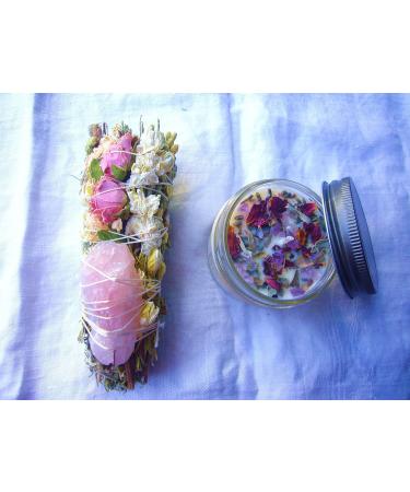 Spring Meadow Smudge Box | Luxury Floral Sage Wand with Rose Quartz & 4 oz Botanical Candle | Home Cleansing & Manifestation Tools - Made in USA - Buy Online on GoSupps.com