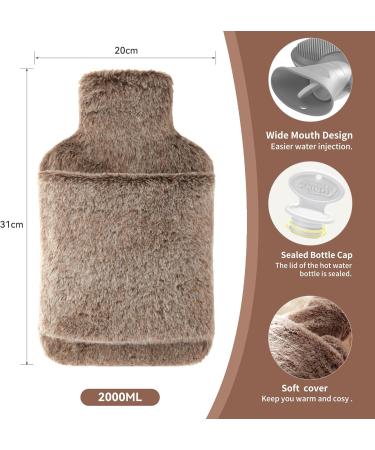 Premium Faux Fur Hot Water Bottle 2L for Menstrual Cramps & Pain Relief - Hot/Cold Therapy, Hand Pocket Design - Khaki - Buy Online on GoSupps.com