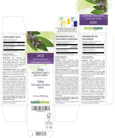 Sage (Salvia officinalis) Leaf Tincture Naturalma | 4 fl oz Liquid Extract | Herbal Supplement, Vegan, Italy - Alcohol-Free | 1 Count - Buy Online on GoSupps.com