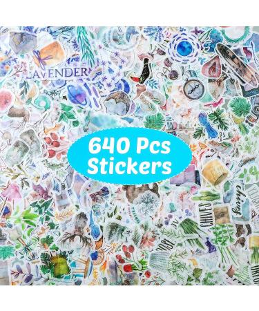 640 Pieces Watercolor Theme Stickers | Scrapbook Stickers for DIY Planners, Calendars, Travel Case, Laptop | Four Seasons, Forest, Flower, Animal, Sea Design (Warm Style) - Buy Online on GoSupps.com