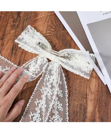 Lace Hair Bows White Hair Bows for Girls Long Tail Ribbons French Bow Clips for 90's Accessories Valentine's Day Women's Daily Wedding and Party Wear - Buy Online on GoSupps.com