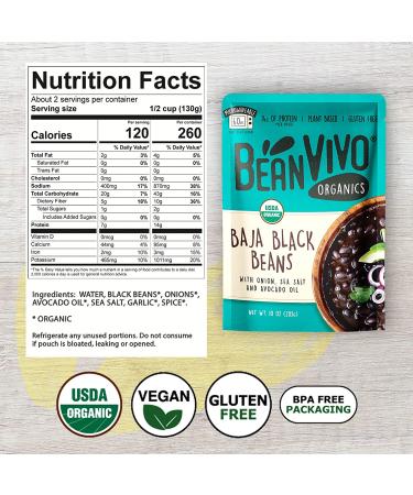 BeanVIVO Organic Baja Black Beans 6 Pack (10 oz) - Seasoned, Vegan, Gluten-Free, Microwaveable - Instant Plant Protein Meals - Buy Online on GoSupps.com