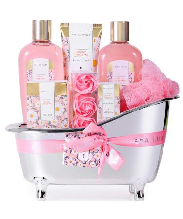 Spa Luxetique Spa Gift Baskets for Women, 8 in 1 Bath Gift Set with Bubble Bath, Shower Gel, Bath Salt, Essential Oil, Sliver Bathtub, Gift for Mom