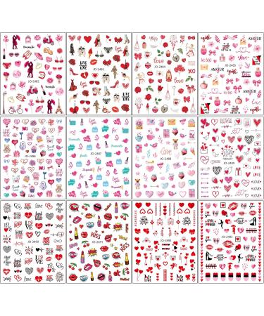 JMEOWIO 12 Sheets Valentines Day Heart Nail Art Stickers Decals Self-Adhesive Colorful Cute Nail Supplies Nail Art Design Decoration Accessories - Buy Online on GoSupps.com