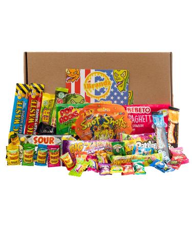 Super Sour Sweet Gift Box Hamper 34 Treats Ultimate American and World Candy. Gift for Children or Adults as Birthday Christmas Easter Gift. Extreme Sour contains Warheads Toxic Waste etc