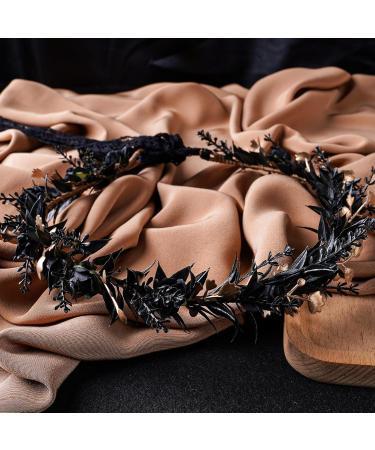 MOSTORY Handmade Elf Black Flower Crown - Gothic Adjustable Floral Tiara Headband Dark Fairy Hair Wreath Medieval Accessory for Halloween Carnival Wedding Cosplay Mardi Gras - Buy Online on GoSupps.com