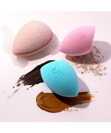 REAL TECHNIQUES Sponge+ Beauty Makeup Blenders for Facial Cleanser Foundation and Setting Powder Probiotic infused (3 Piece Kit) - Buy Online on GoSupps.com