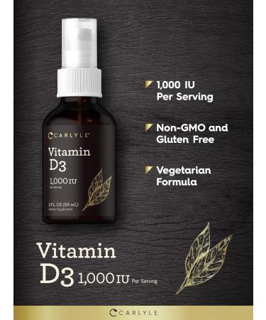 Carlyle Vitamin D3 1000IU Liquid Spray | 4 FL Oz (2 x 2 fl oz) | 2 Pack | Vegetarian Non-GMO Gluten Free Supplement - Buy Online on GoSupps.com