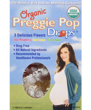 Three Lollies - Organic Preggie Pop Drops for Morning Sickness in 3 Flavors, Sour Raspberry, Sour Lemon, and Green Apple - 1 Pack