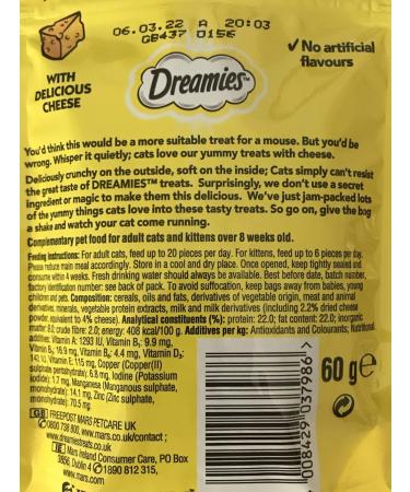 Dreamies Cat Treats Bundle - 2 Flavours - Tantalising Turkey and Delicious Cheese 60g (one of each) - Buy Online on GoSupps.com