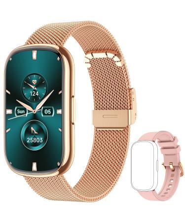 KALINCO Slim Fitness Tracker, Smart Watch with Heart Rate, Blood Oxygen, Blood Pressure and Sleep Monitor, Activity Tracker & Pedometer, Calories Step Counter for Women Men, 2 Bands Included Rose Gold+Pink Gold