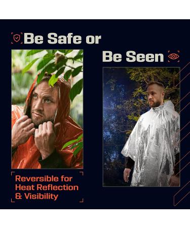 PREPARED4X Emergency Rain Poncho with Mylar Blanket Liner 10 Pack - Heavy Duty Waterproof Survival Blankets for Car, Camping Gear - Tactical Prepper Supplies (Orange) - Buy Online on GoSupps.com