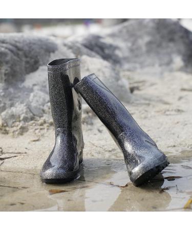 DaeRainy Women's Black Waterproof Mid Calf Rain Boots - Size 8.5 | Non Slip Garden Shoes with Glitter Detail - Buy Online on GoSupps.com