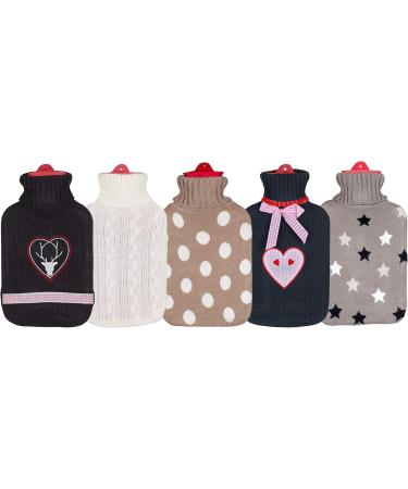 Best Hot Water Bottle with Knitted Cover | BRANDSSELLER 1.6L Anthracite/Pink Checked Heart - Buy Online on GoSupps.com
