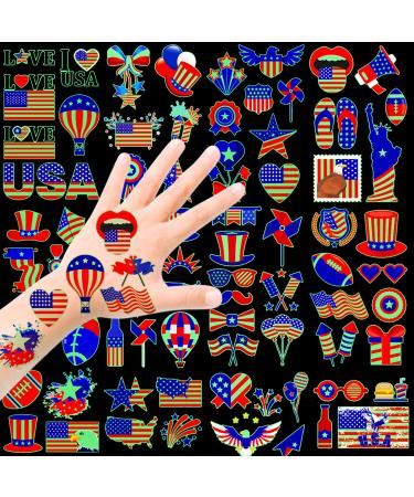 4th of July Temporary Tattoos  90+ Pcs Glow in the Dark Patriotic Temporary Tattoos  Independence Day Tattoo Stickers for Memorial Day USA Party Favors Decorations