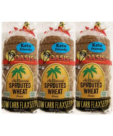 Oasis Flaxseed Bread, 3 Pack- Low Carb, Keto, All Natural, Sprouted Flaxseed 1 Pound (Pack of 3)