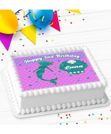 MERMAID PINK PURPLE BIRTHDAY PERSONALISED ICING EDIBLE COSTCO CAKE TOPPER R1-484 - Buy Online on GoSupps.com