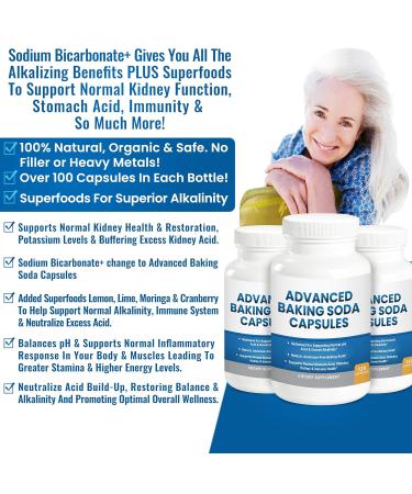 Advanced Baking Soda Capsules: Organic Use Aluminum Free Baking Soda w/Superfoods to Support Kidneys Stomach Acid Alkalinity Immune Antacid Health & Wellness Organic Use - Buy Online on GoSupps.com