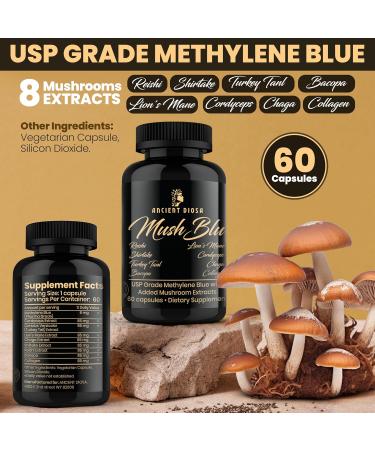 ANCIENT DIOSA - Methylene Blue USP Pharmaceutical Grade 60 Capsules, 60-Day Supply with Rich Blend of Mushrooms Extracts - Immune System Support, Cognitive Function, Improve Memory and Mental Focus - Buy Online on GoSupps.com