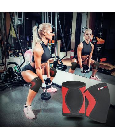 WODFitters Compression Knee Sleeves - 5mm Neoprene Athletic Brace for Weightlifting Arthritis ACL Support - Pain Relief & Recovery - Black/Red Extra Small - Buy Online on GoSupps.com