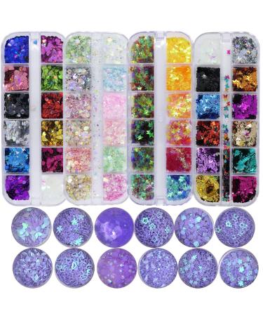 AddFavor Chunky Glitter Sequins Powder Kit Butterfly Heart Hexagon Pattern Sparkle 3D Nail Glitter Flakes Purple Gems for Nail Art Decoration/Makeup/Craft Nail Sequins