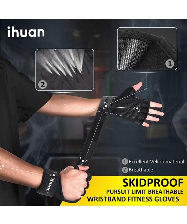 ihuan Weight Lifting Gloves with Wrist Wrap Support | Full Palm Protection | Navy Black M - Buy Online on GoSupps.com