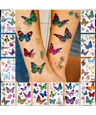 Bilizar 3D Colorful Butterfly Temporary Tattoos - 24 Sheets, 155+ PCS Watercolor Stickers for Women, Kids, Girls & Adults - Long Lasting Fake Tattoos for Arms, Boobs, Neck - Lavender Cholo Design - Buy Online on GoSupps.com
